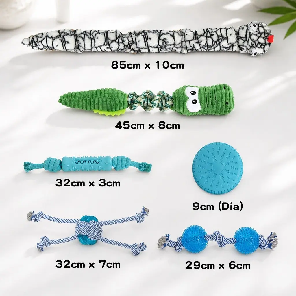 Dog Chew Toys Set Squeaky Puppy Pet Toys Snake Rope Frisbee Play Toys