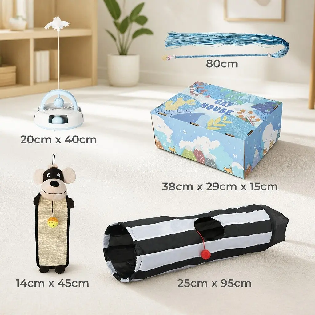 Interactive Cat Toy Set with Tunnel and Scratching Pad