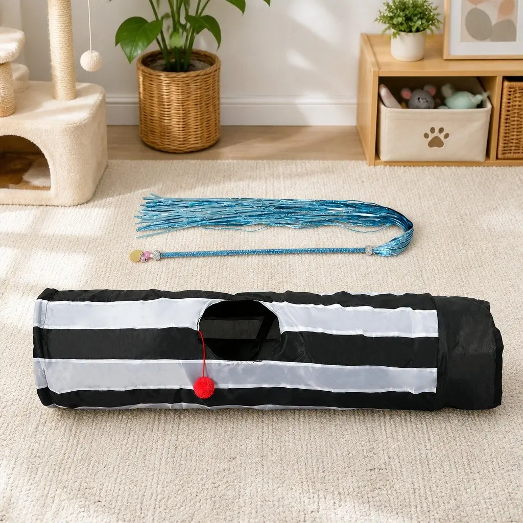 Interactive Cat Toy Set with Tunnel and Scratching Pad