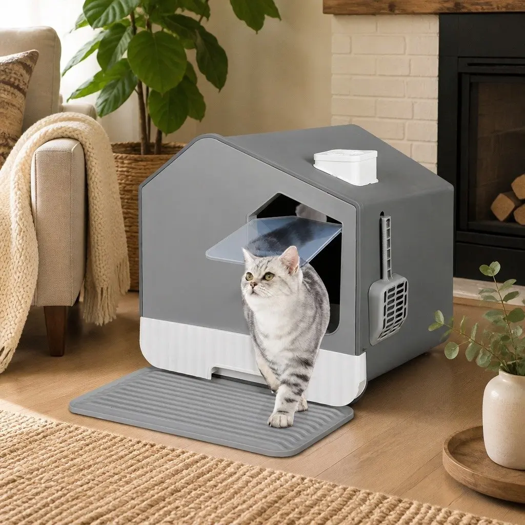 Enclosed Cat Litter Box with Scoop and Tray