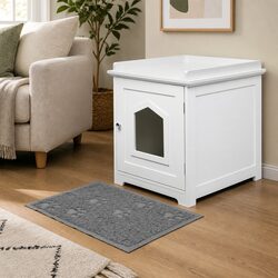 Fully Enclosed Cat Litter Box House with Privacy Door and Bonus Mat