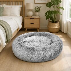 Charcoal Large Dog Donut Bed with Memory Foam and Bolster