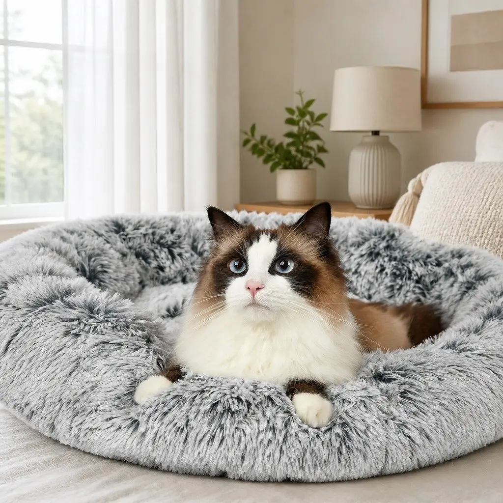 Charcoal Memory Foam Dog Donut Bed with Bolster Rim