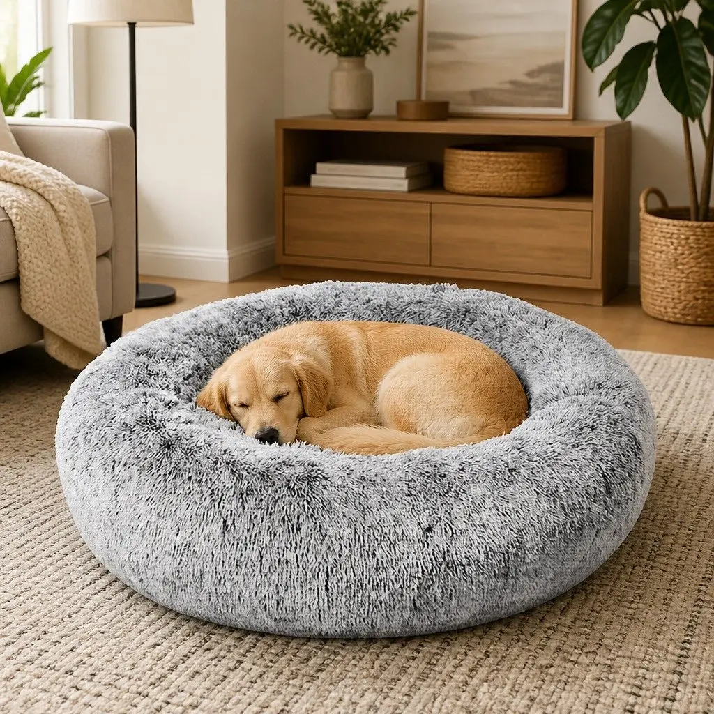 Extra-Large Charcoal Dog Donut Bed with Memory Foam