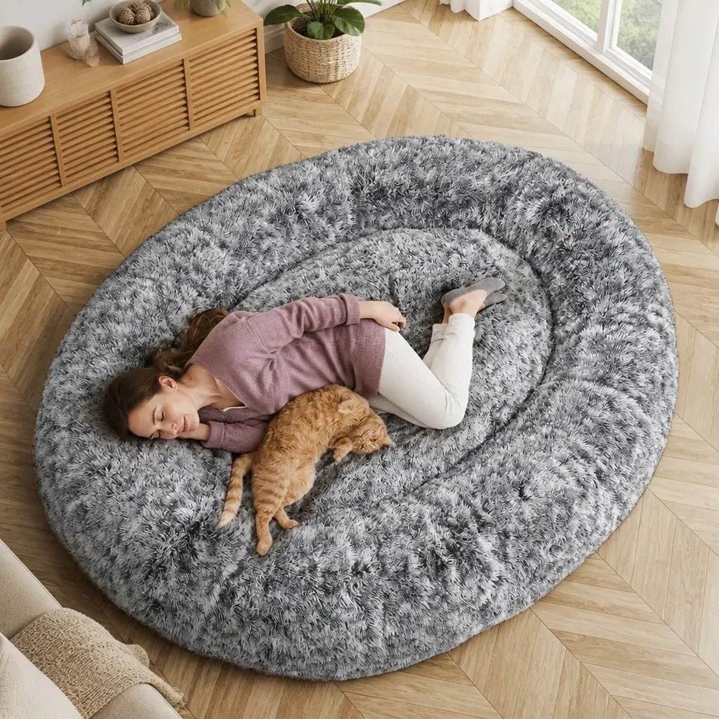 Memory Foam Floor Bed Cushion Polyester 180cm x 140cm Charcoal