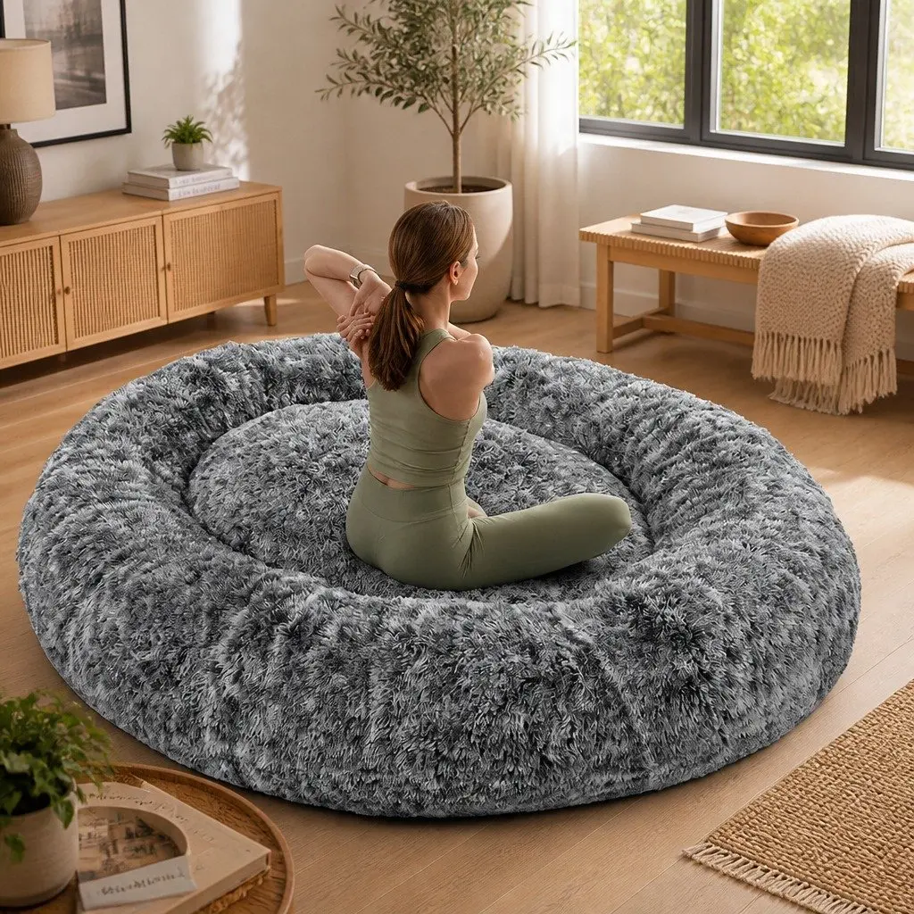 Memory Foam Floor Bed Cushion Polyester 180cm x 140cm Charcoal