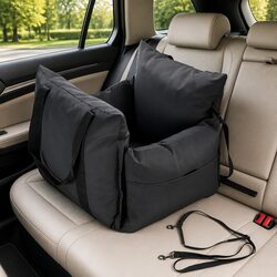 Premium Dog Car Seat Booster with Safety Belt - Black