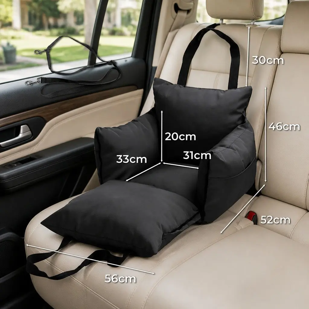 Dog Car Seat Booster with Adjustable Safety Belt Carrier Bed Storage Black