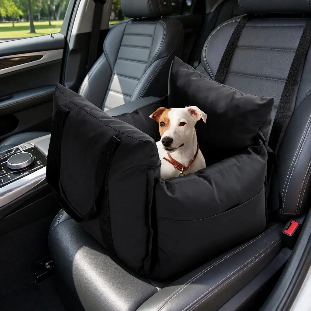 Dog Car Seat Booster with Adjustable Safety Belt Carrier Bed Storage Black