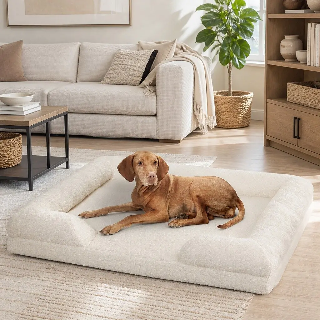 Memory Foam Pet Sofa Bed Orthopedic XXL White Polyester