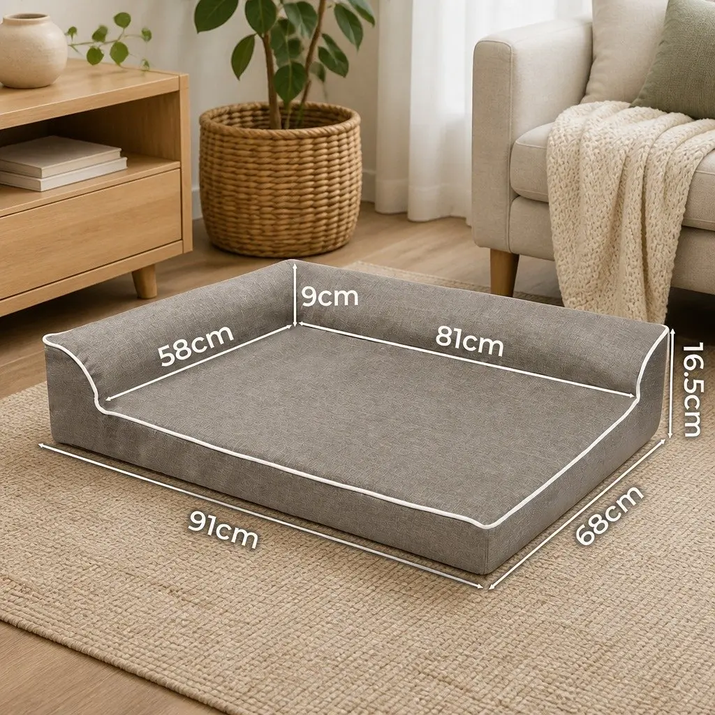 Large Memory Foam Orthopedic Dog Bed L-Shaped Bolster Sofa Coffee