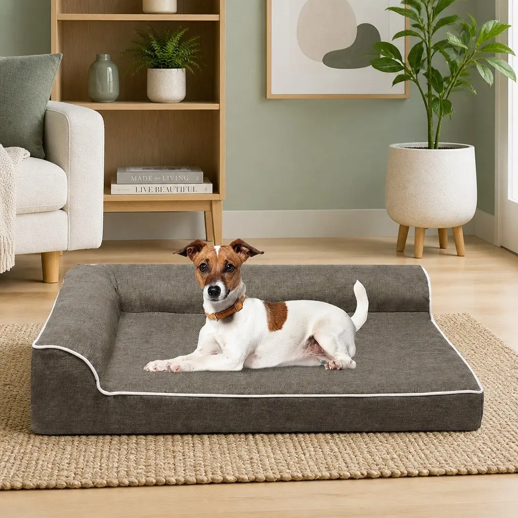 Large Memory Foam Orthopedic Dog Bed L-Shaped Bolster Sofa Coffee
