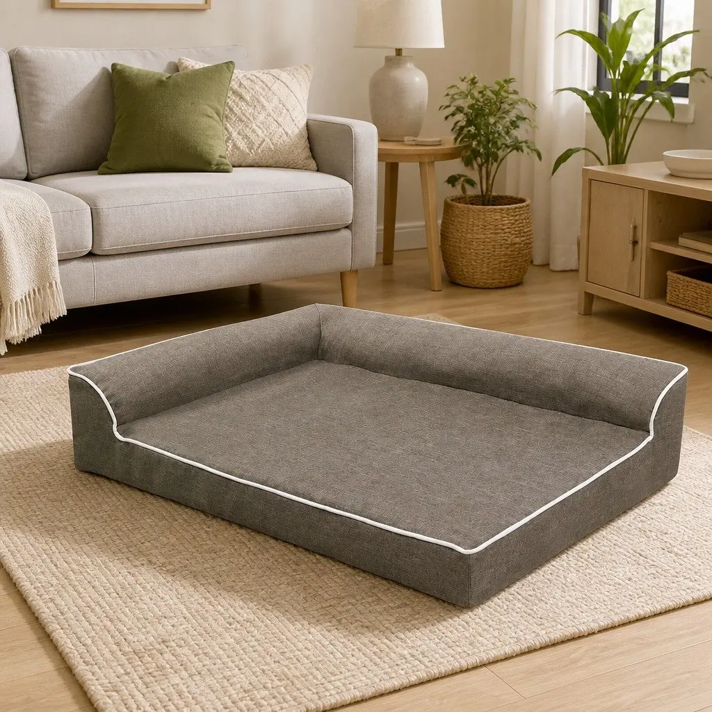 Large Memory Foam Orthopedic Dog Bed L-Shaped Bolster Sofa Coffee