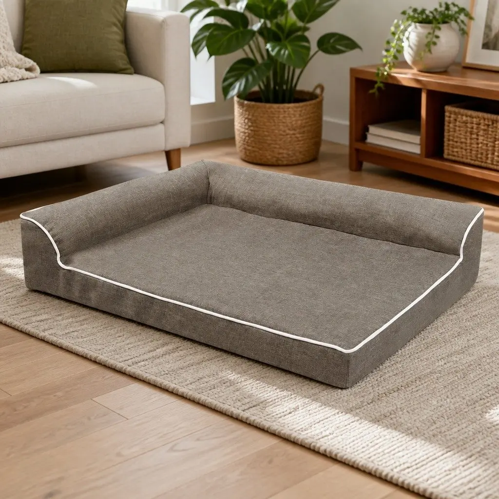 Orthopedic Memory Foam Dog Sofa Bed L-Shaped Coffee