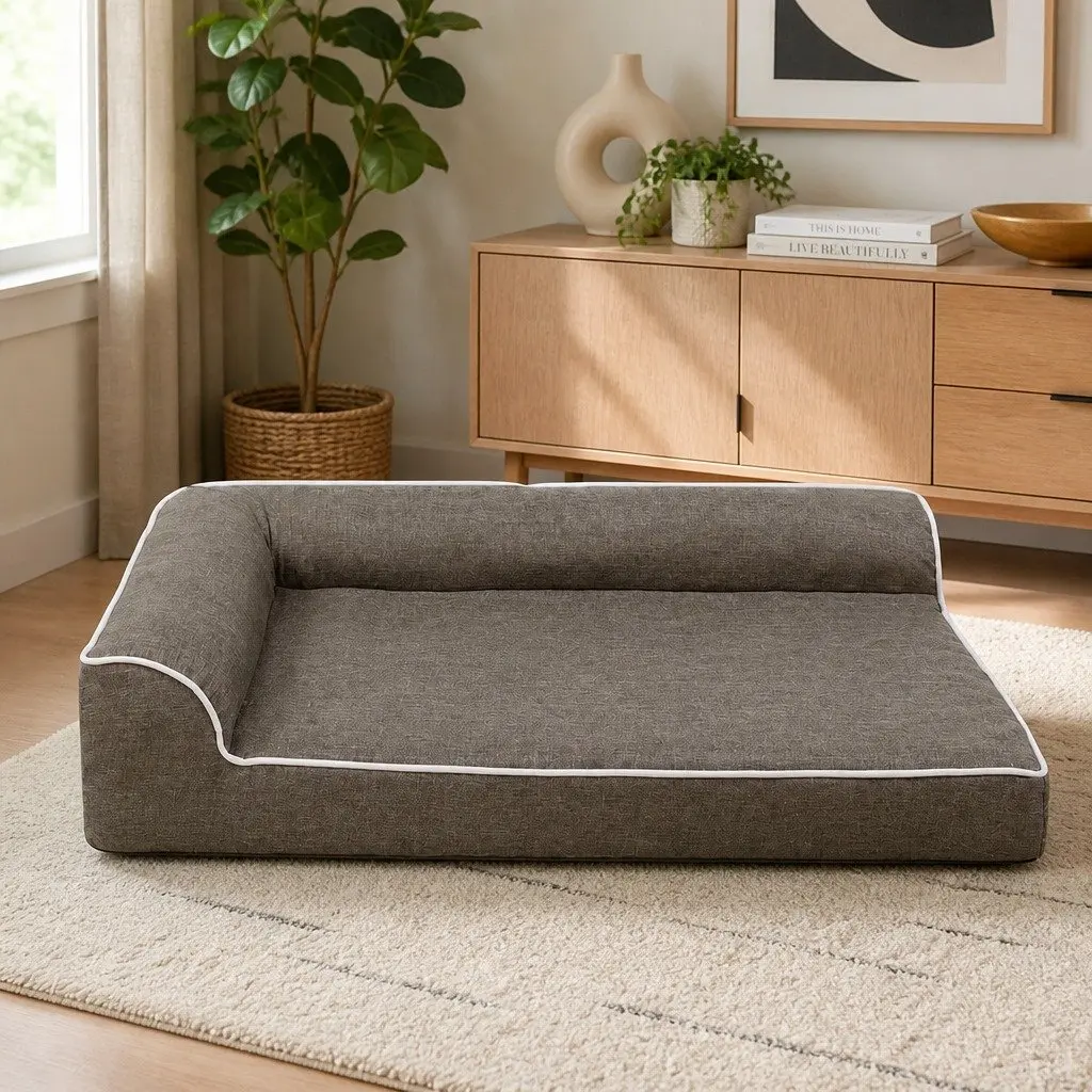 Orthopedic Memory Foam Dog Sofa Bed L-Shaped Coffee