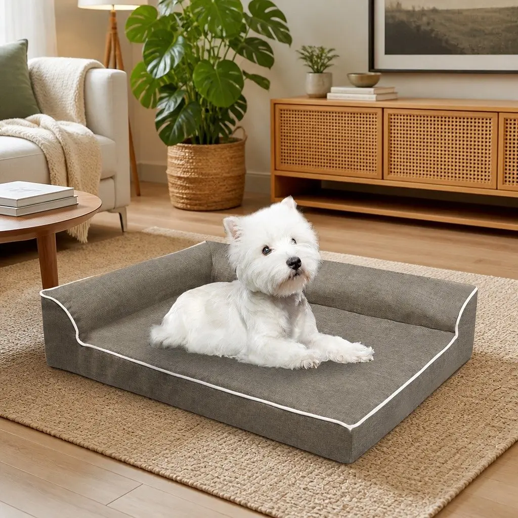 Orthopedic Memory Foam Dog Sofa Bed L-Shaped Coffee