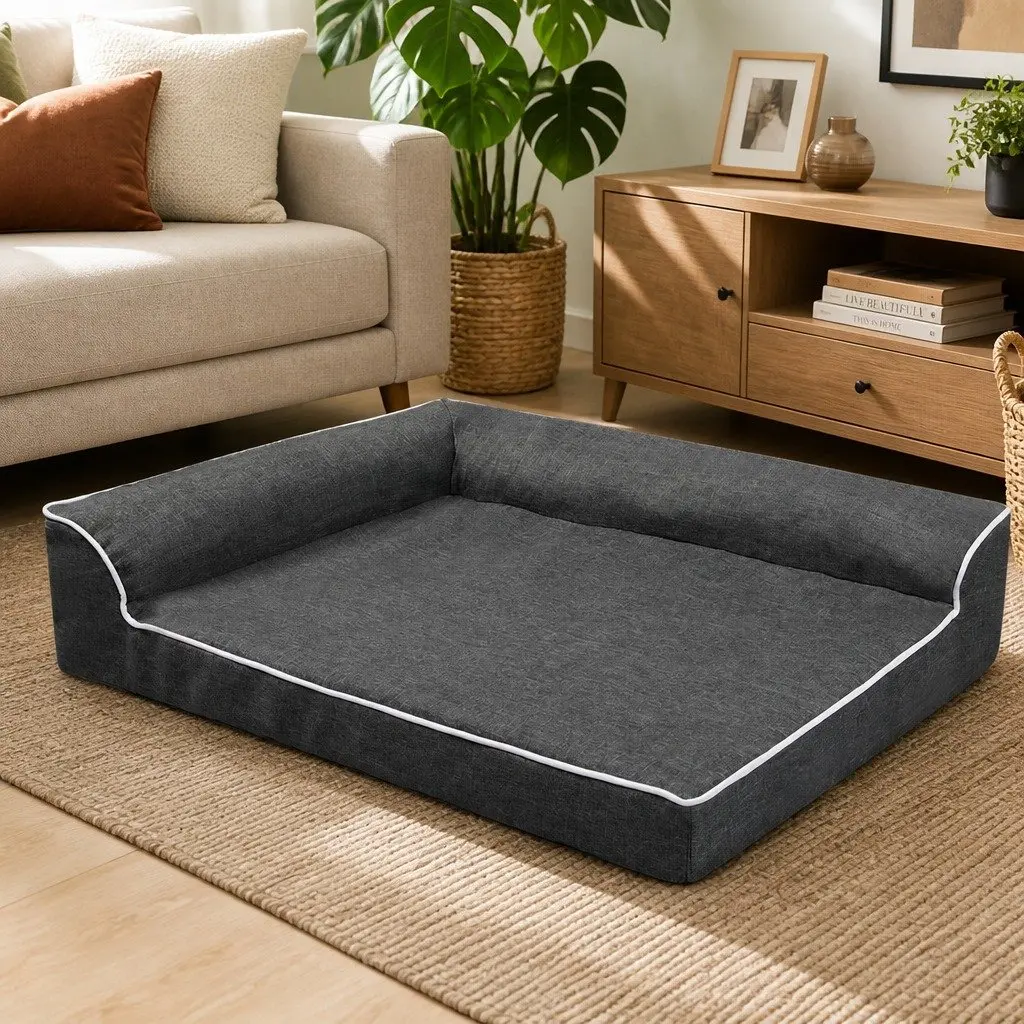 Orthopedic Dog Bed Memory Foam XXL L-Shaped Bolster Grey 122cm x 89cm x 19cm