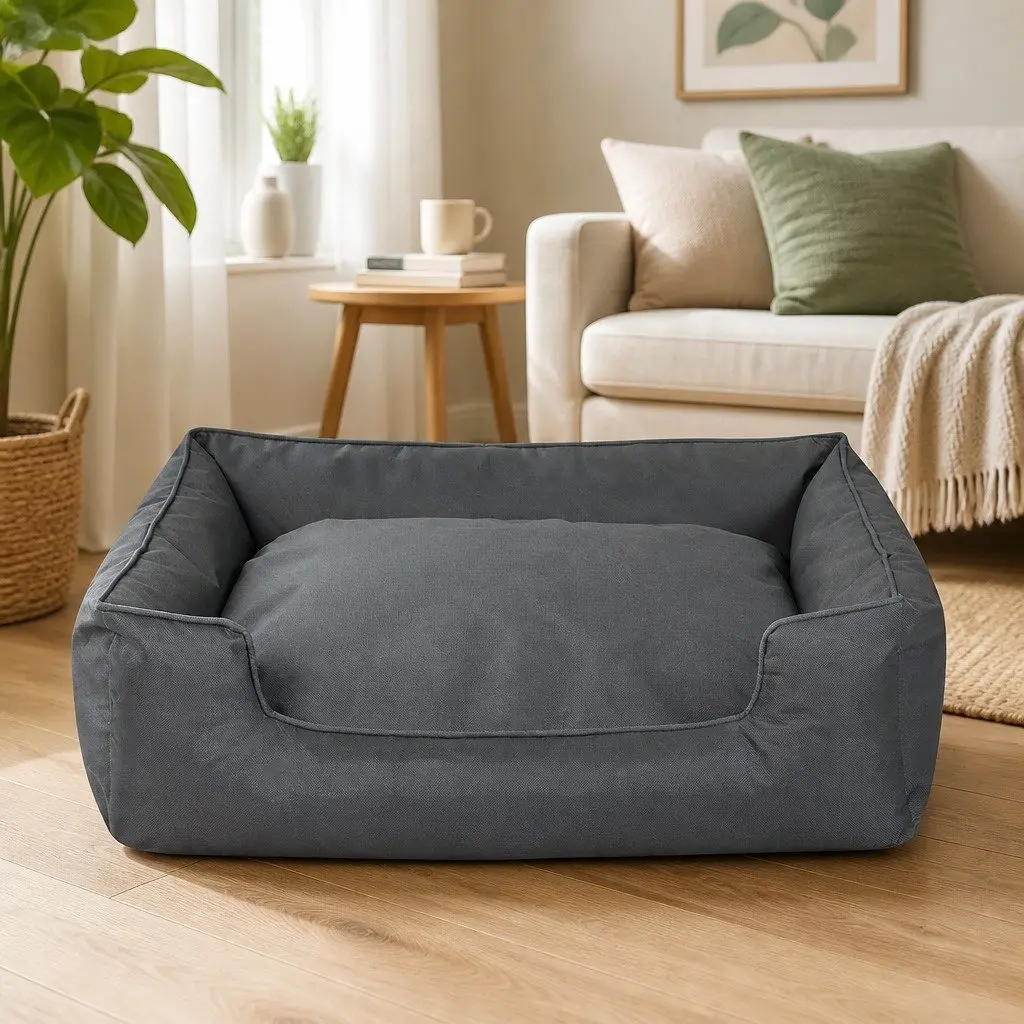 Pet Dog Bed Oxford 70cm x 55cm x 20cm Grey Waterproof Calming Orthopedic Sleeping Mat with Handles