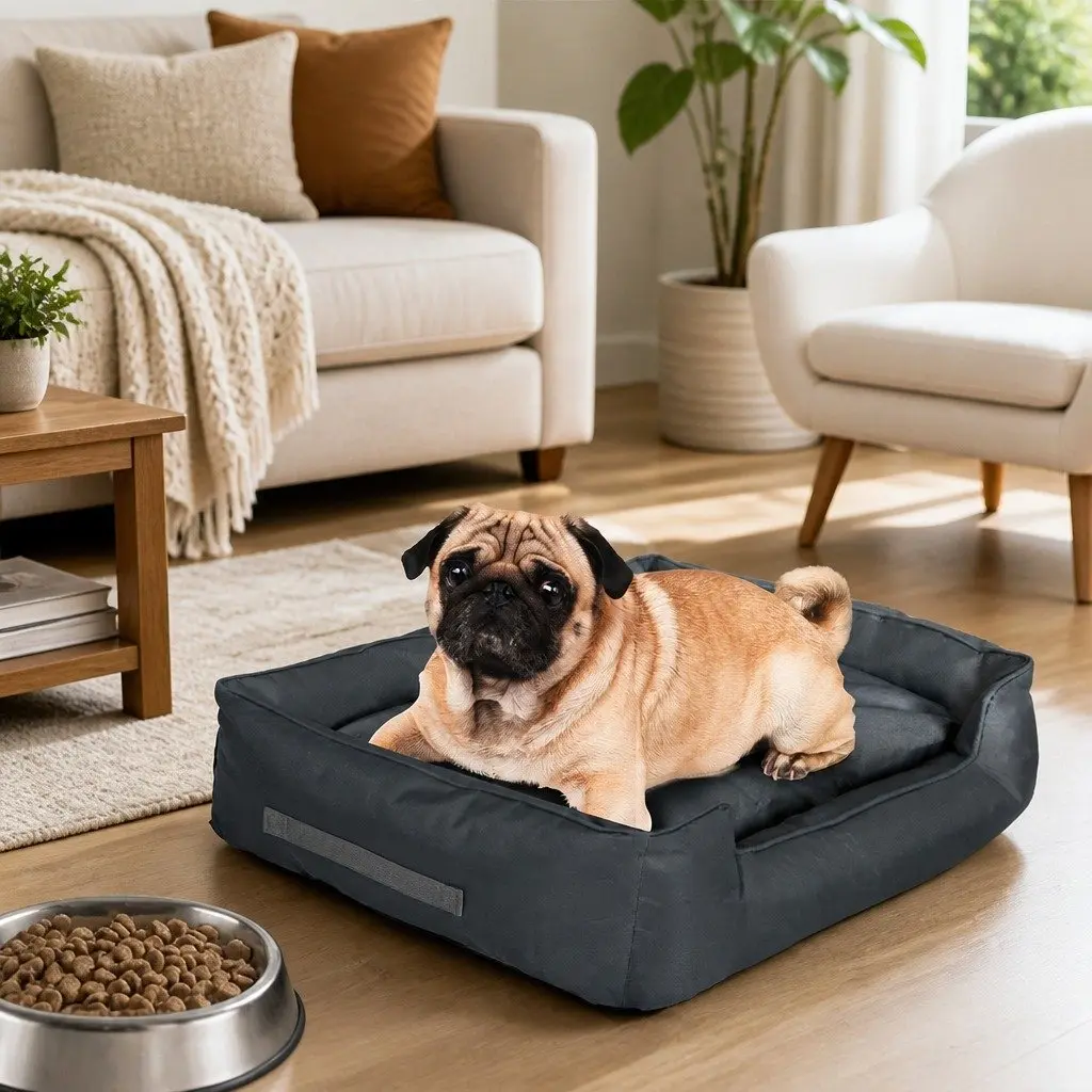 Pet Dog Bed Oxford 70cm x 55cm x 20cm Grey Waterproof Calming Orthopedic Sleeping Mat with Handles