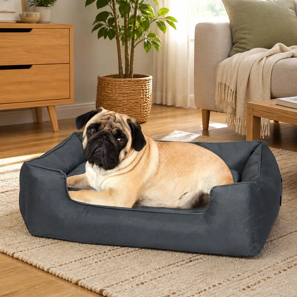 Pet Dog Bed Oxford 70cm x 55cm x 20cm Grey Waterproof Calming Orthopedic Sleeping Mat with Handles