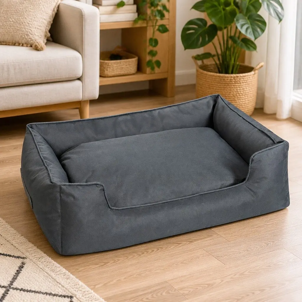 Pet Dog Bed Oxford 70cm x 55cm x 20cm Grey Waterproof Calming Orthopedic Sleeping Mat with Handles