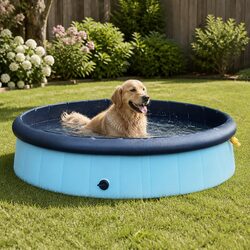 Folding Dog Swimming Pool Portable Pet Bath Fountain Sprinkler Interactive Play