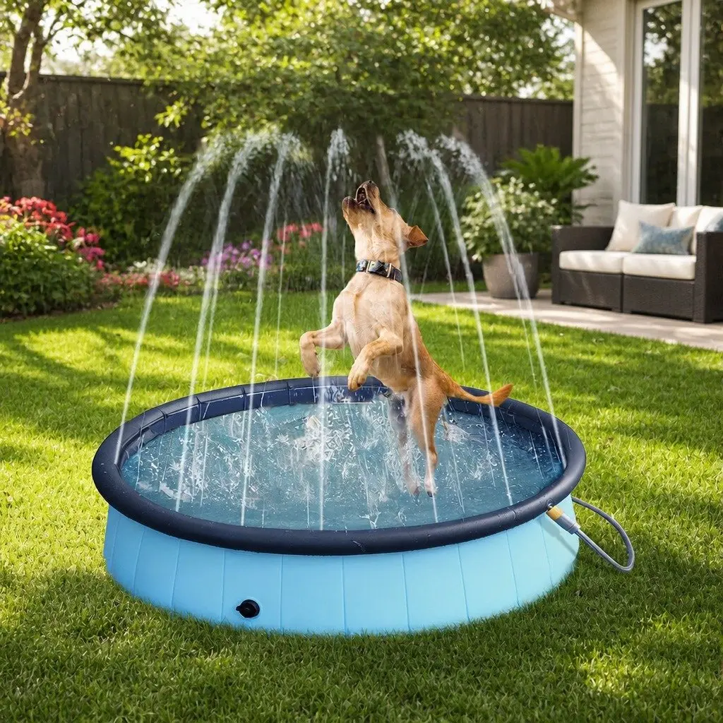 Folding Dog Swimming Pool with Interactive Sprinkler