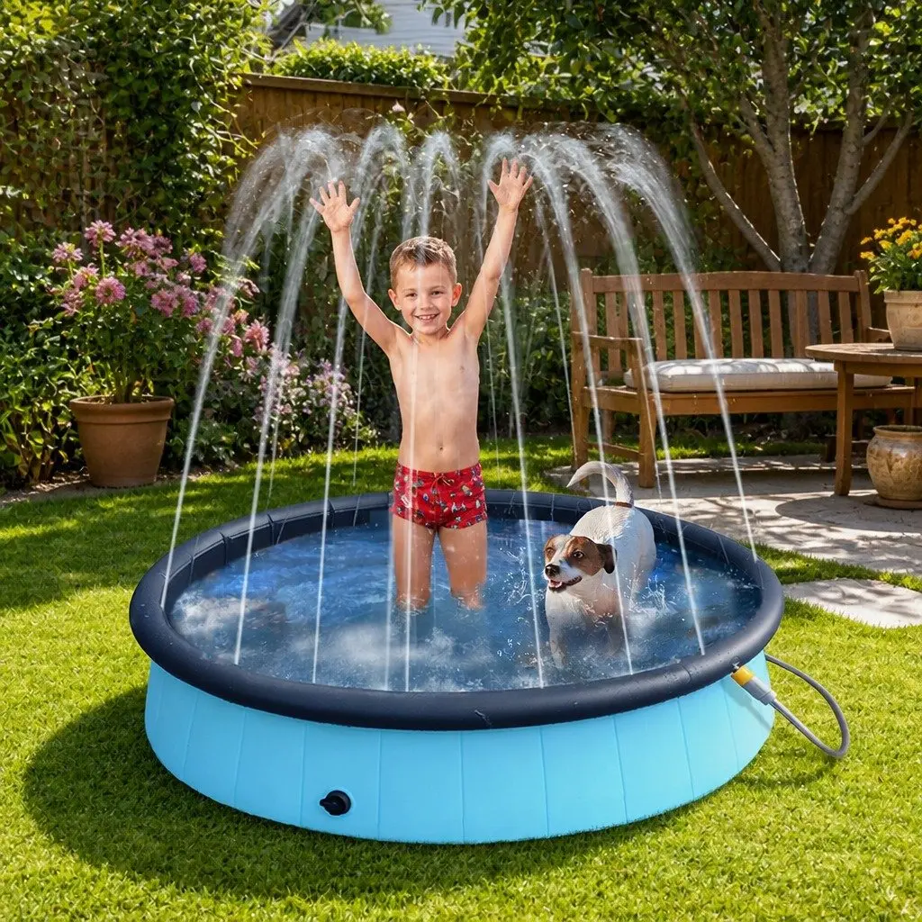 Folding Dog Swimming Pool with Interactive Sprinkler