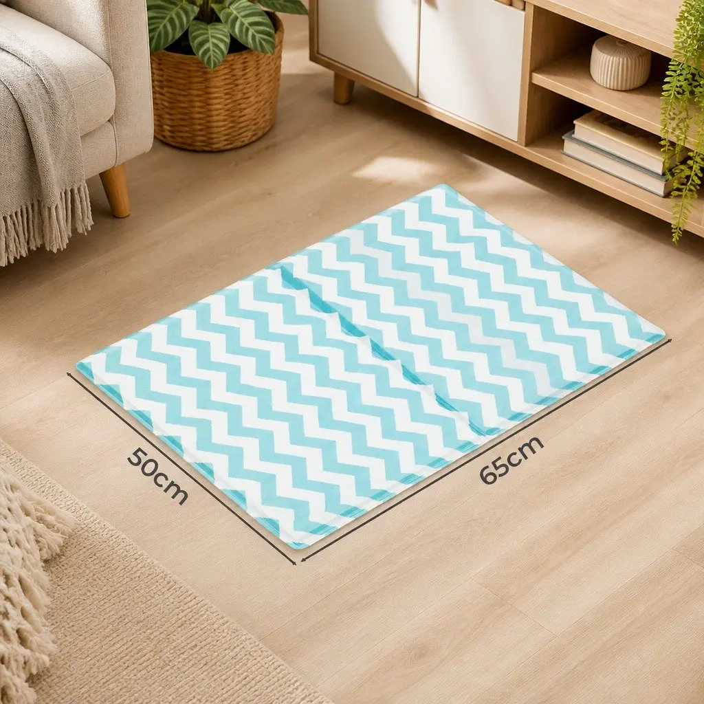 Pet Cooling Mat M Blue Textured Surface Foldable Portable Pressure-Resistant