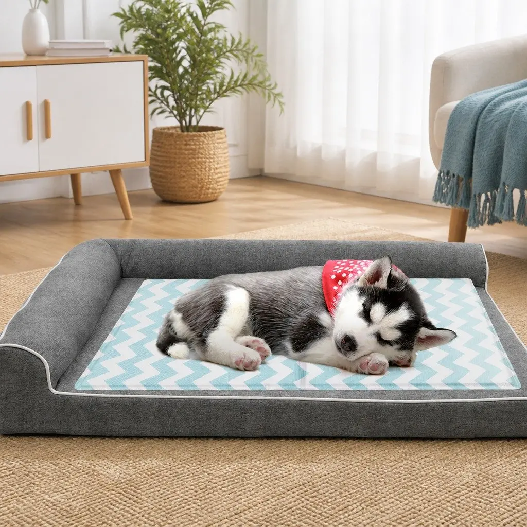 Pet Cooling Mat M Blue Textured Surface Foldable Portable Pressure-Resistant