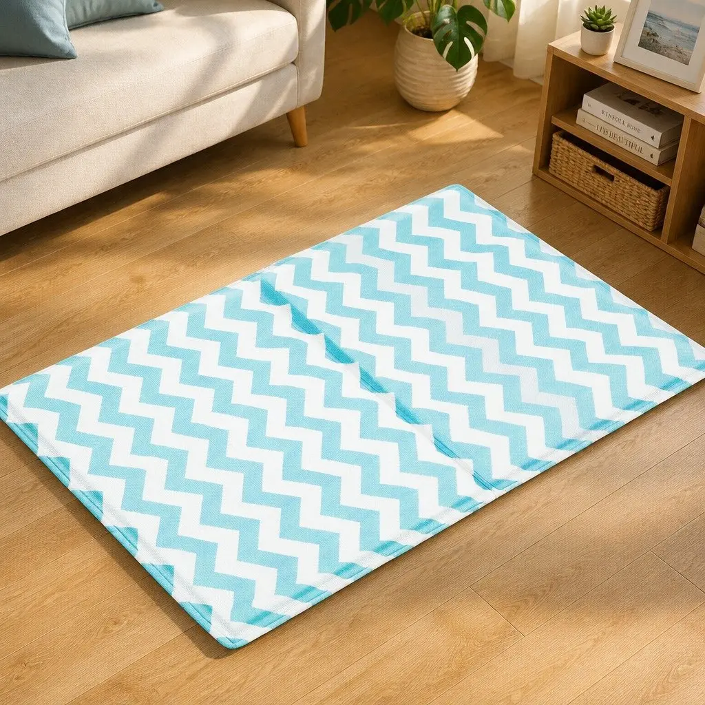 Pet Cooling Mat M Blue Textured Surface Foldable Portable Pressure-Resistant