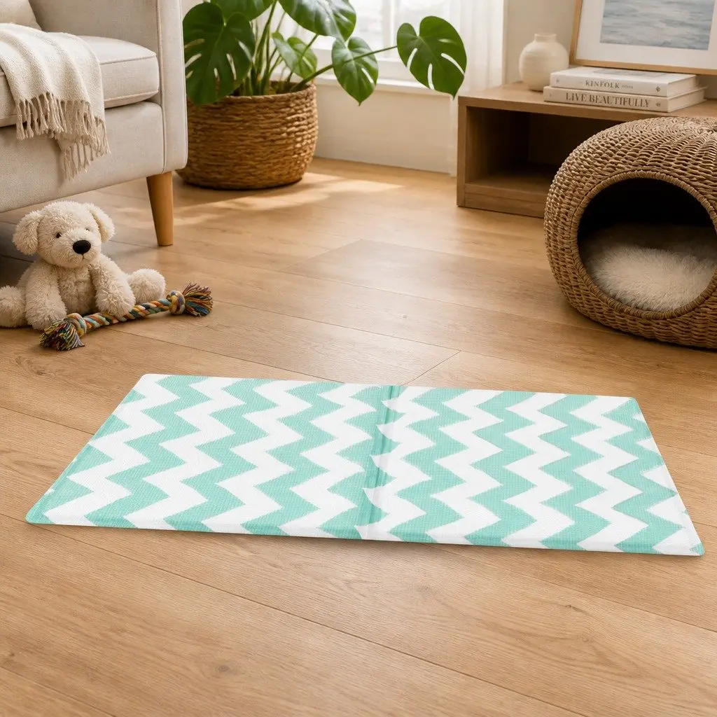 Pet Cooling Mat Small Green Textured Surface Foldable Portable No-Fill Dog Cat