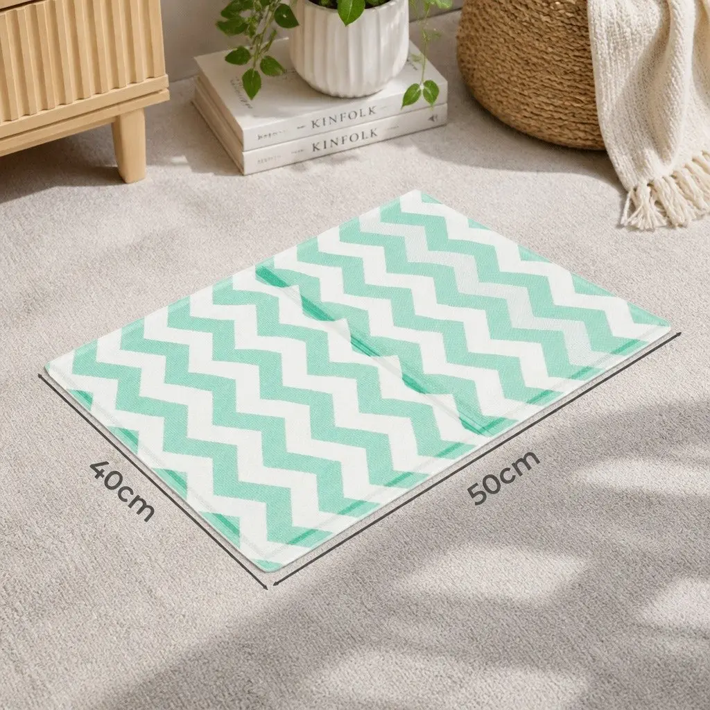 Pet Cooling Mat Small Green Textured Surface Foldable Portable No-Fill Dog Cat