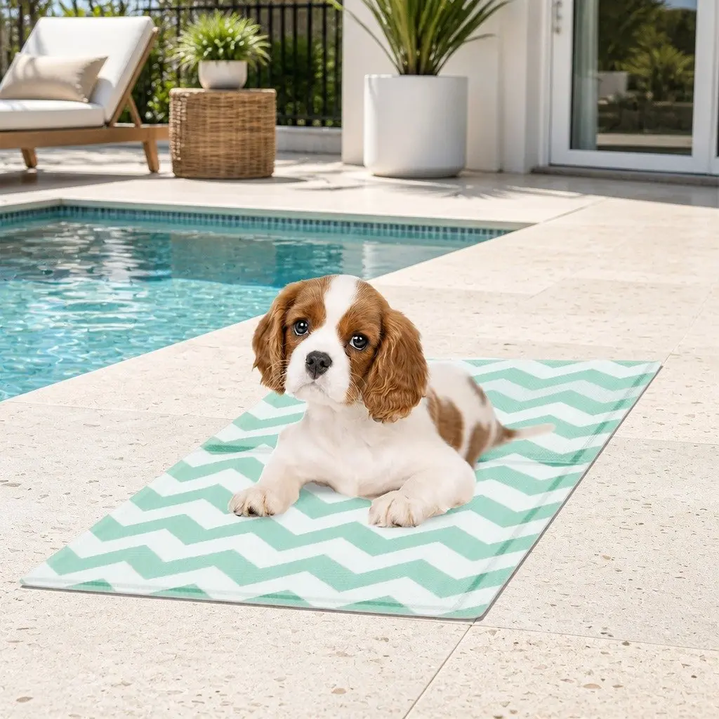 Pet Cooling Mat Small Green Textured Surface Foldable Portable No-Fill Dog Cat