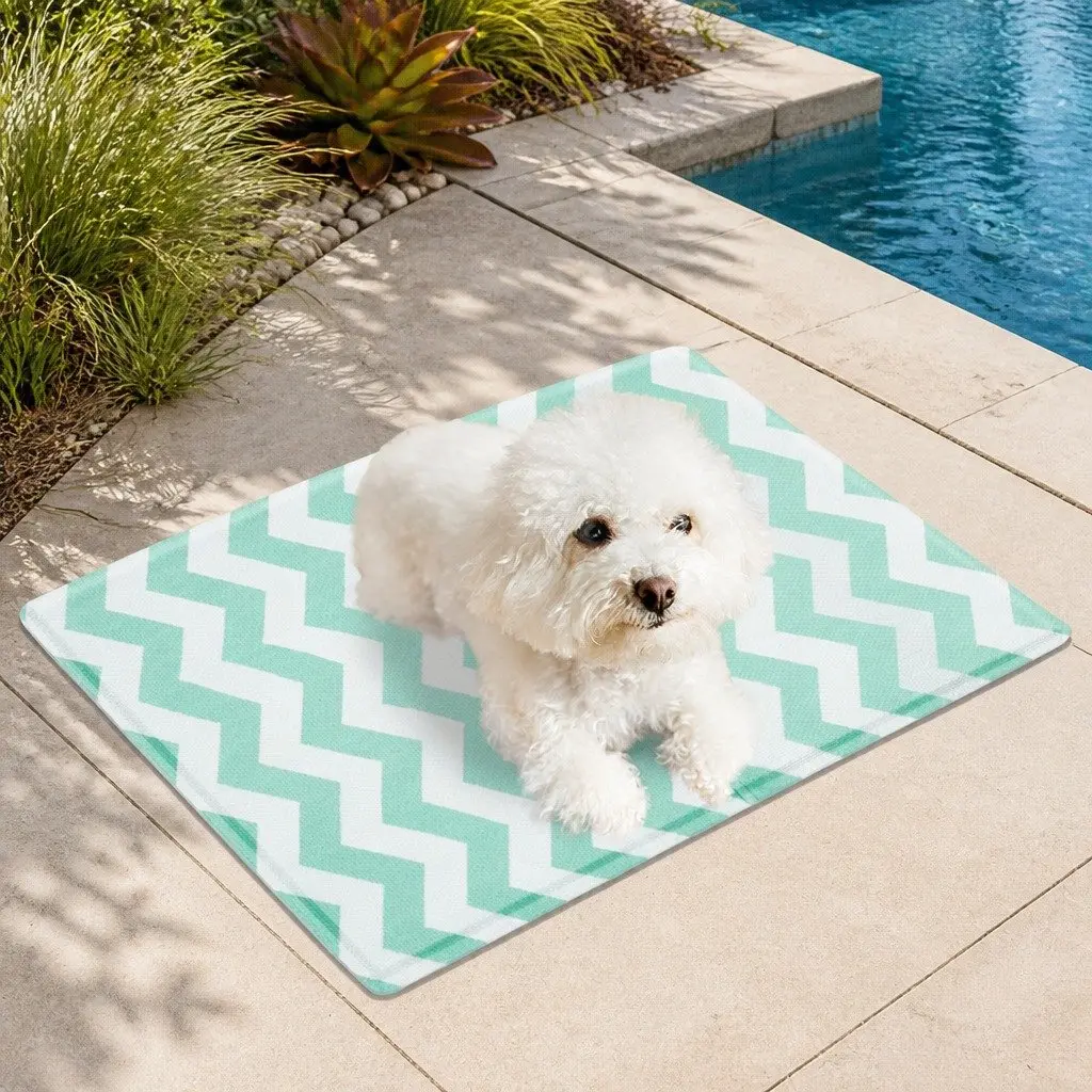 Pet Cooling Mat Small Green Textured Surface Foldable Portable No-Fill Dog Cat