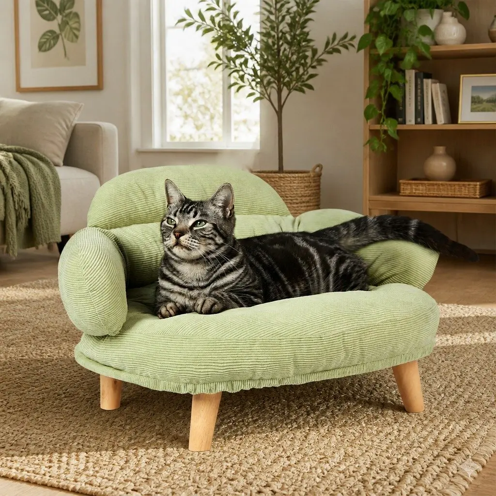Elevated Pet Dog Cat Sofa Bed Couch XL Green Wooden Frame Removable Cover
