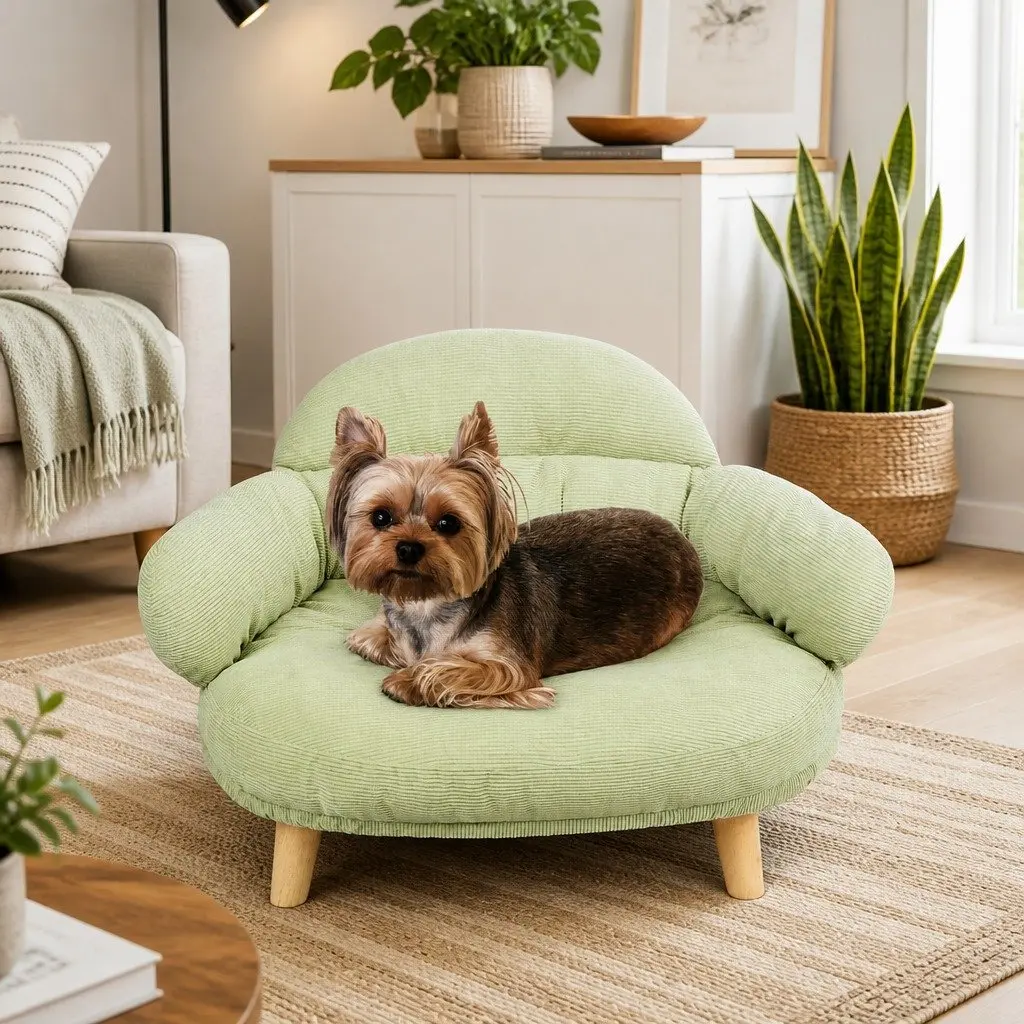 Elevated Pet Dog Cat Sofa Bed Couch XL Green Wooden Frame Removable Cover