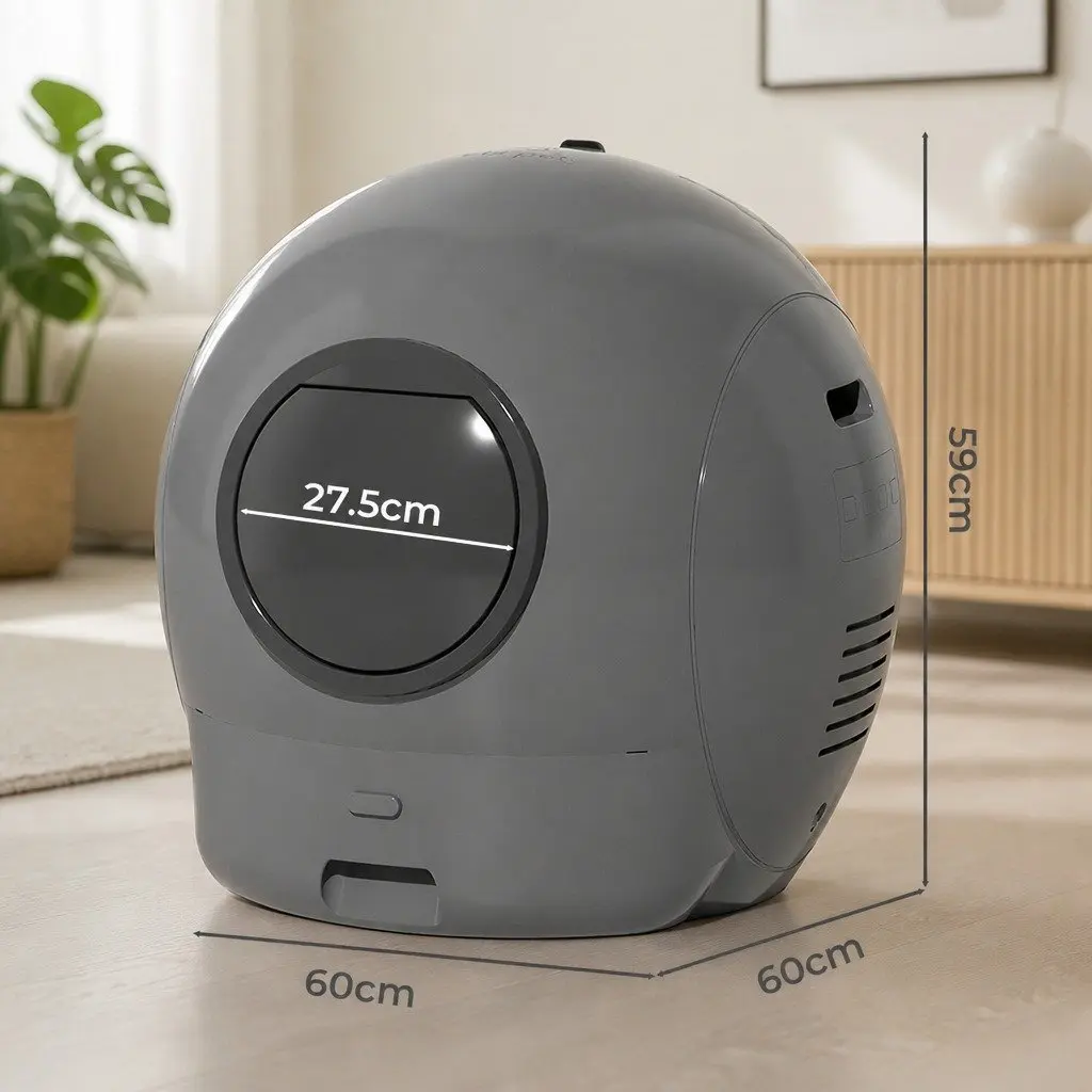 Grey Automatic Cat Litter Box with Wi-Fi Control