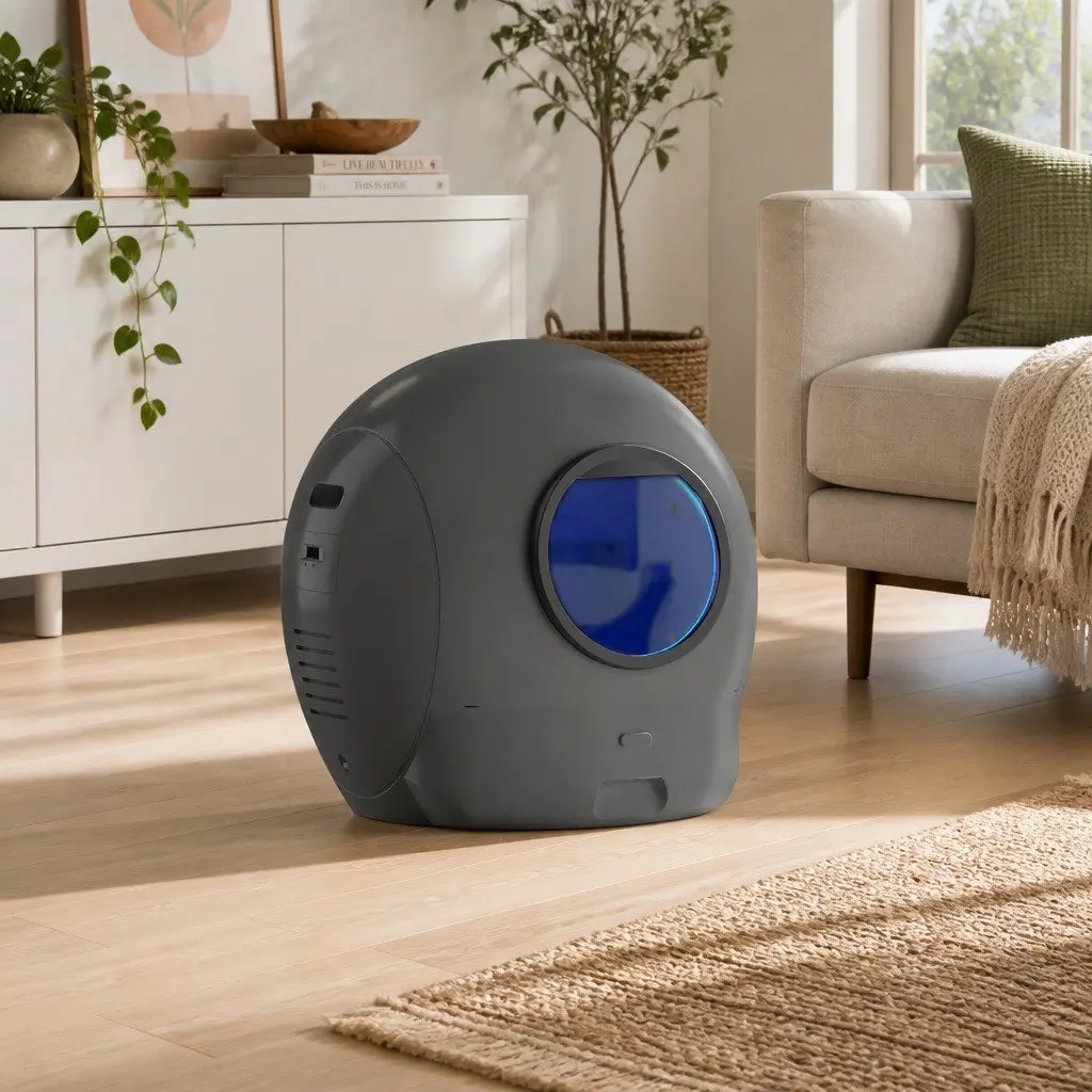 Grey Automatic Cat Litter Box with Wi-Fi Control