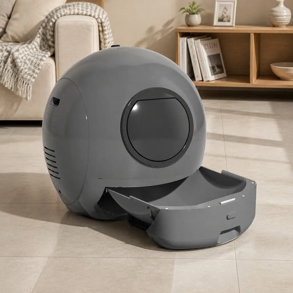 Grey Automatic Cat Litter Box with Wi-Fi Control