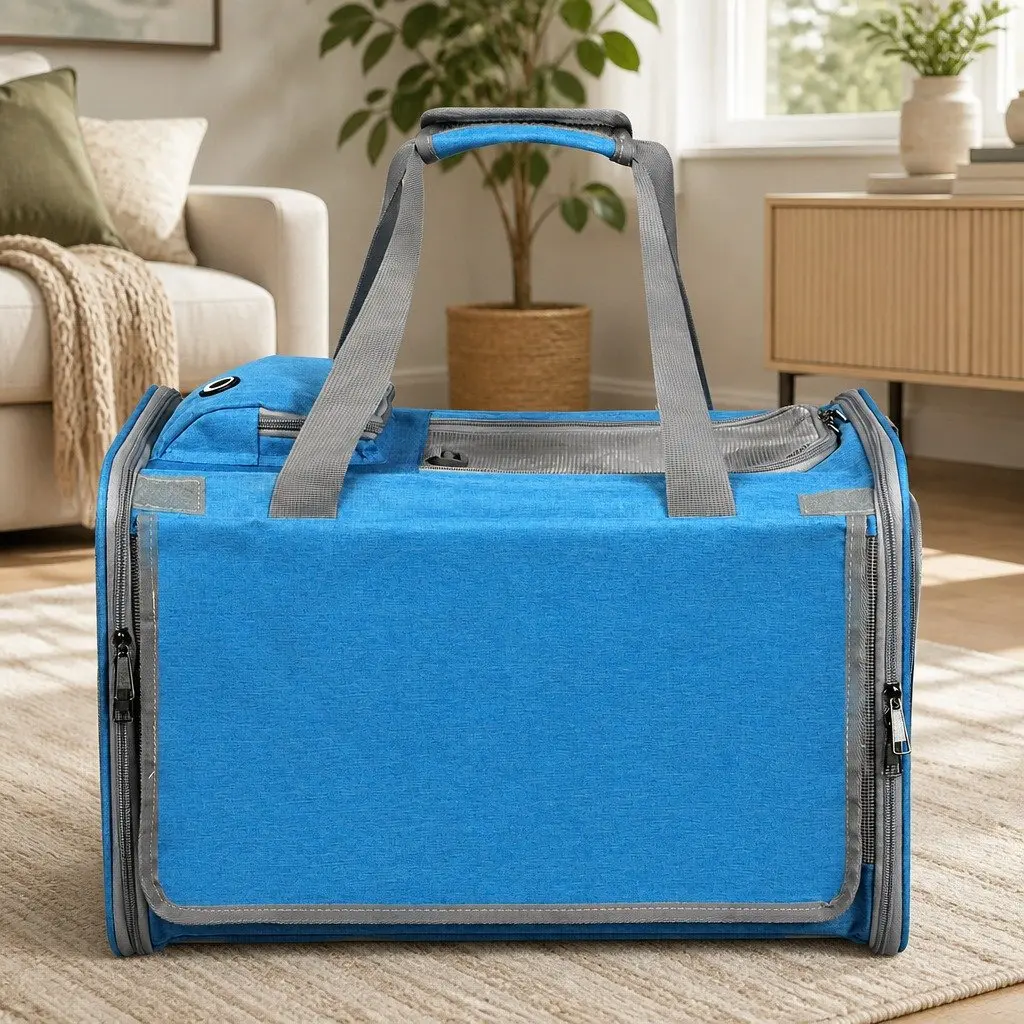 Pet Carrier Bag Oxford Fabric M Size Blue 3 in 1 Portable Shoulder Handbag Crossbody for Dog Cat