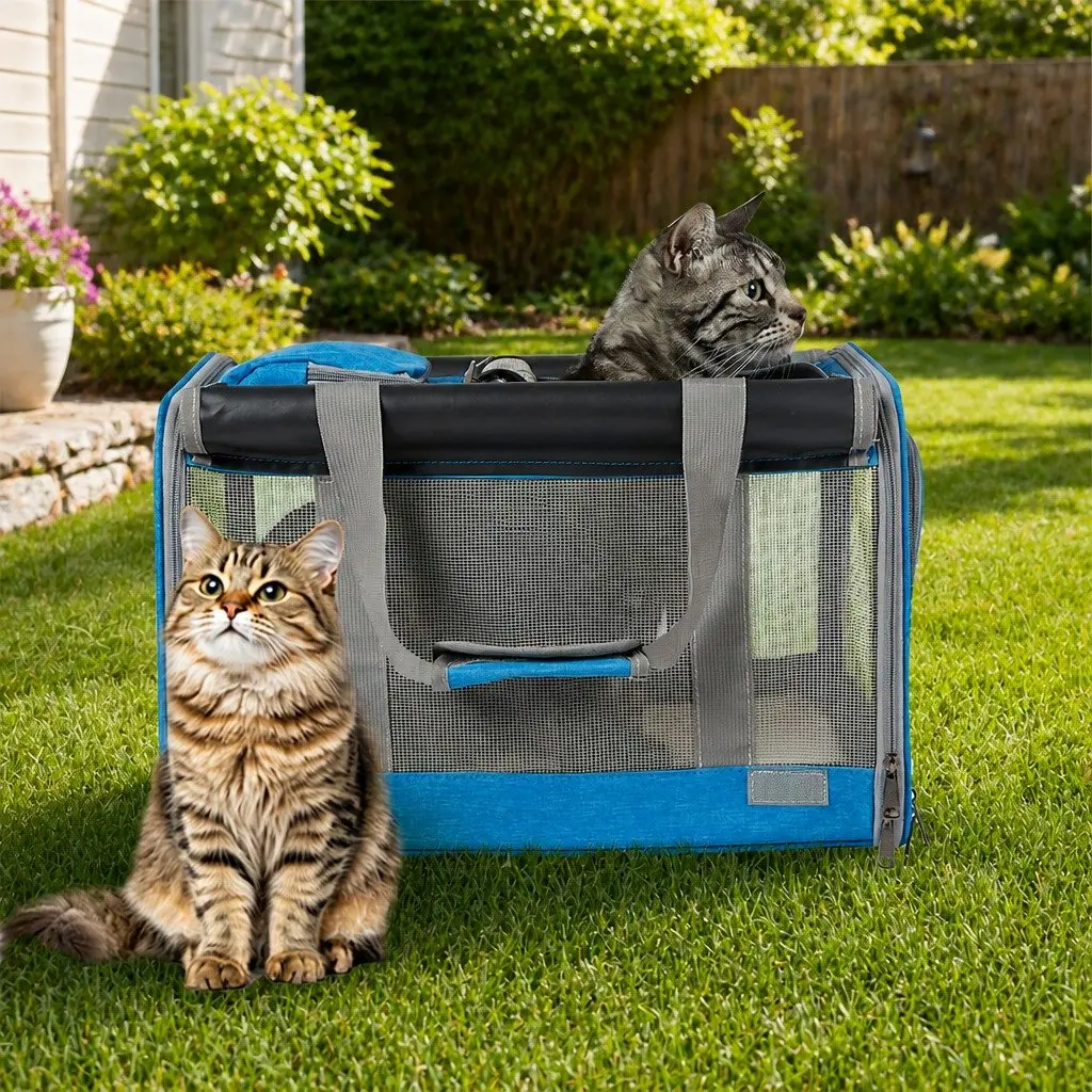 Pet Carrier Bag Oxford Fabric M Size Blue 3 in 1 Portable Shoulder Handbag Crossbody for Dog Cat