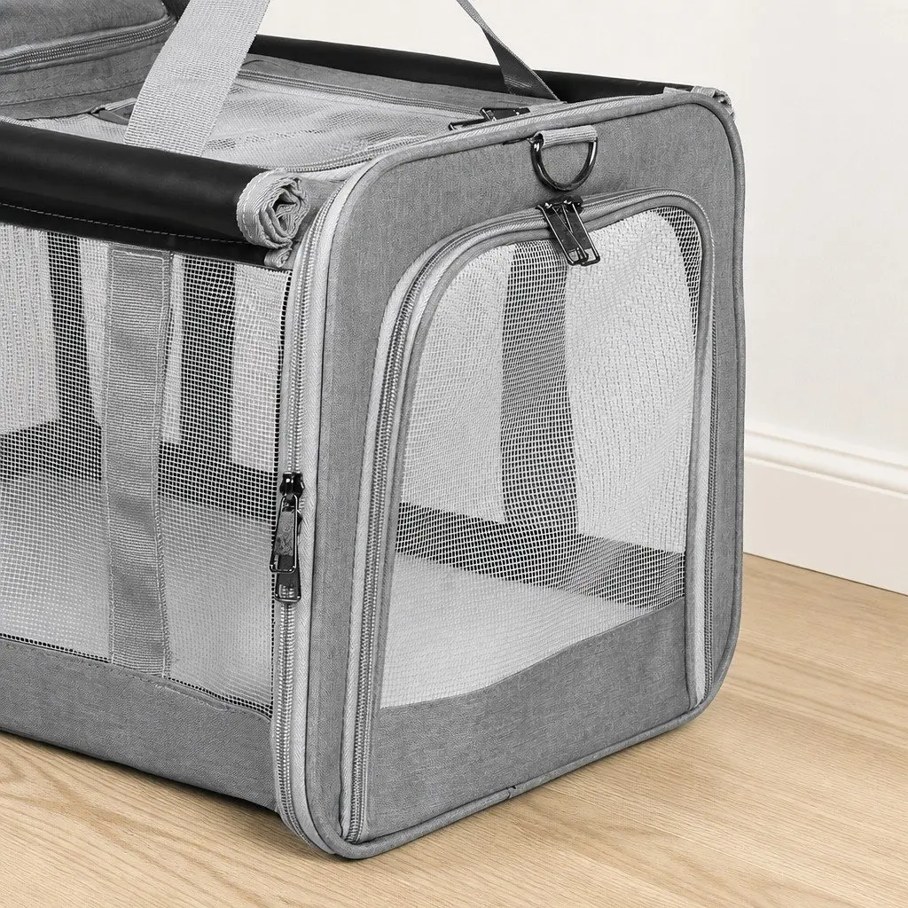 Pet Carrier Bag Oxford Fabric M Size Grey Foldable Portable Dog Cat Travel Crate