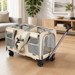 Durable 4 Wheel Rolling Pet Carrier - Versatile Travel Solution