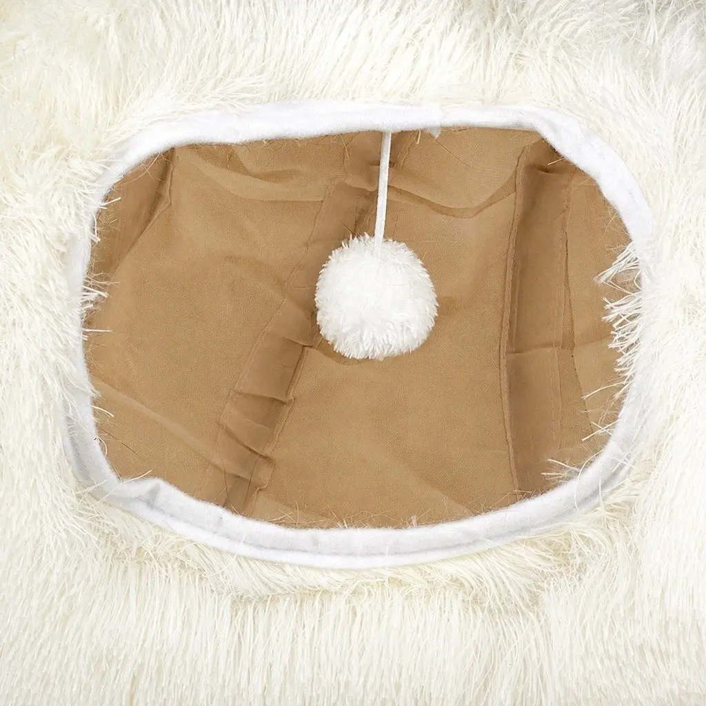 Foldable Plush Cat Tunnel Bed in Beige for Play and Rest