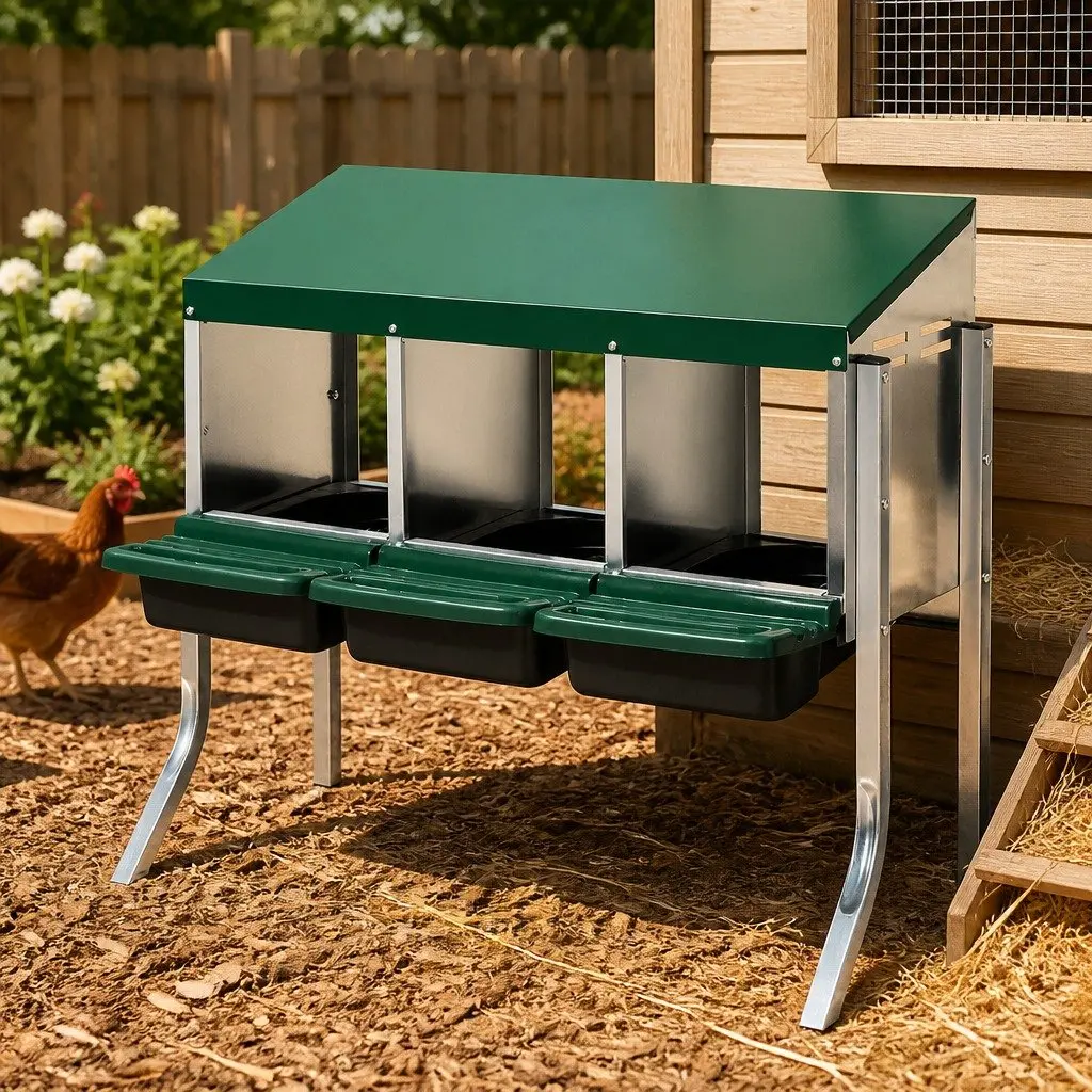 3-Hole Chicken Egg Nesting Box with Roll Away Feature