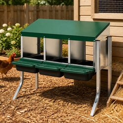 Chicken Egg Nesting Box 3-Hole Roll Away Poultry Coop Hutch Galvanized Steel