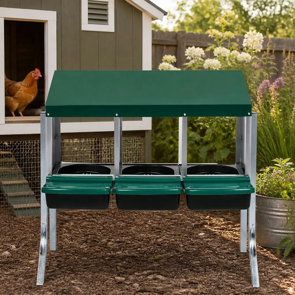 3-Hole Chicken Egg Nesting Box with Roll Away Feature