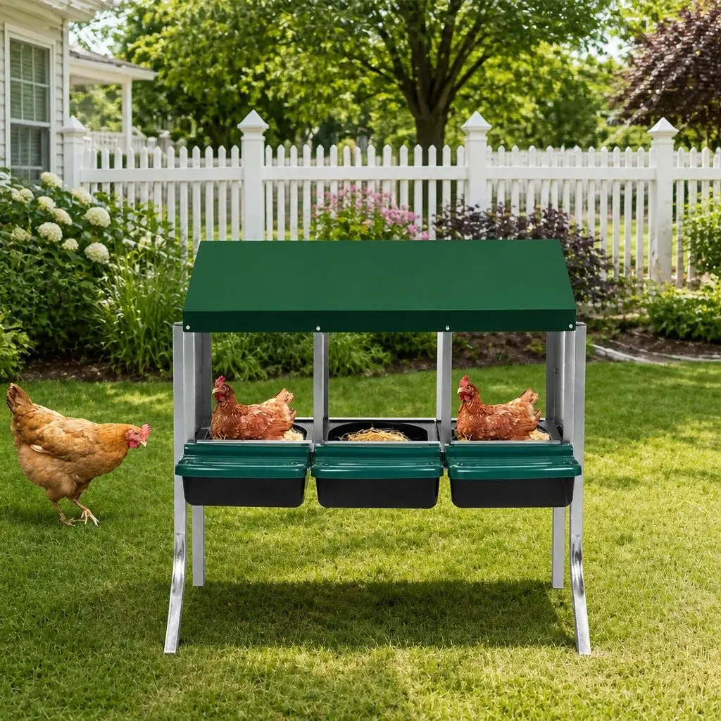 3-Hole Chicken Egg Nesting Box with Roll Away Feature