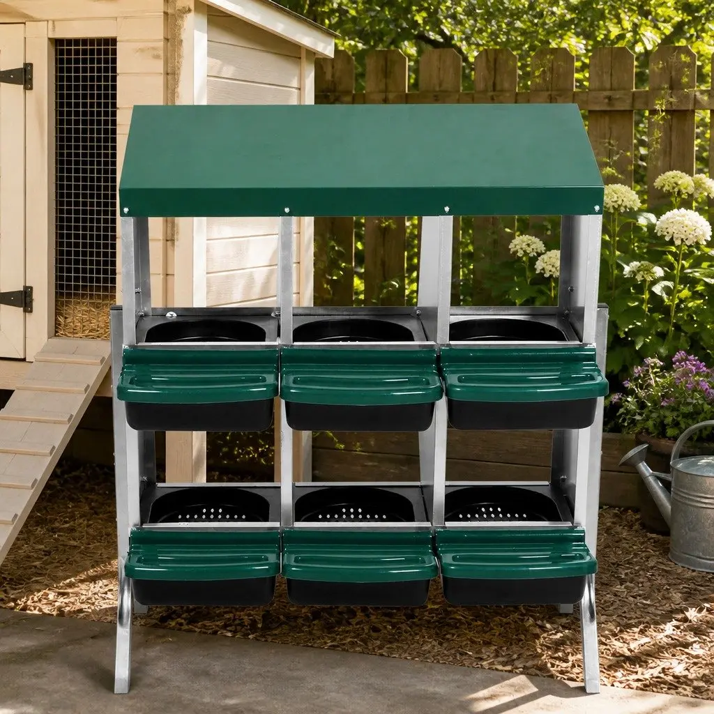 Chicken Egg Nesting Box Galvanized Steel 6-Hole Green